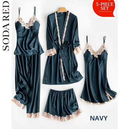 Soft Comfortable Ice Silk Lace Pajamas 2pcs/ 5pcs Set