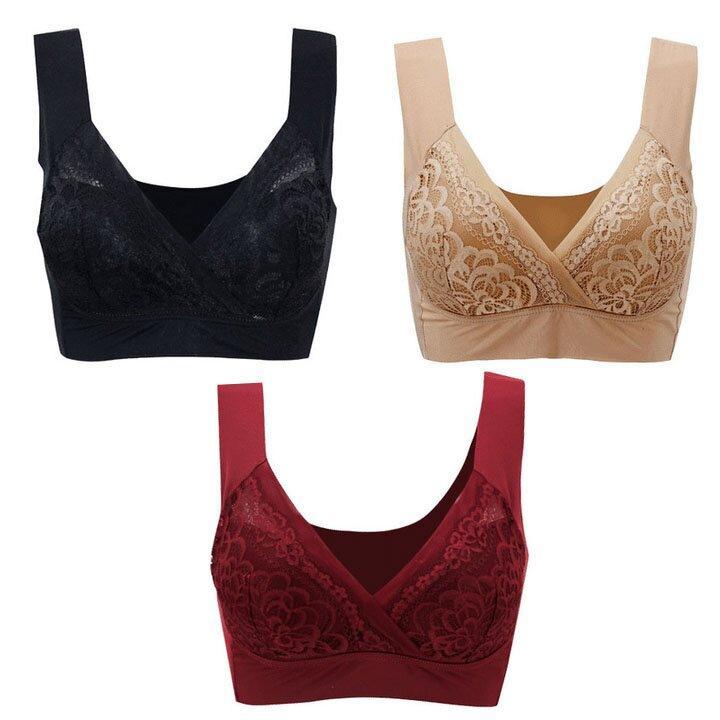 PLUS SIZE COMFORT EXTRA ELASTIC WIRELESS SUPPORT LACE BRA