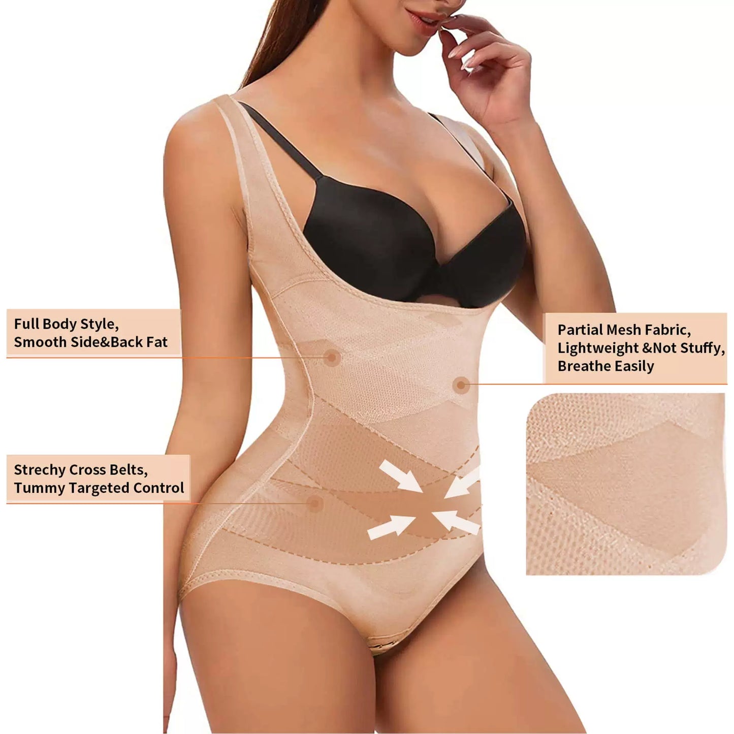 HOOK-AND-EYE MESH SHAPEWEAR BODYSUIT