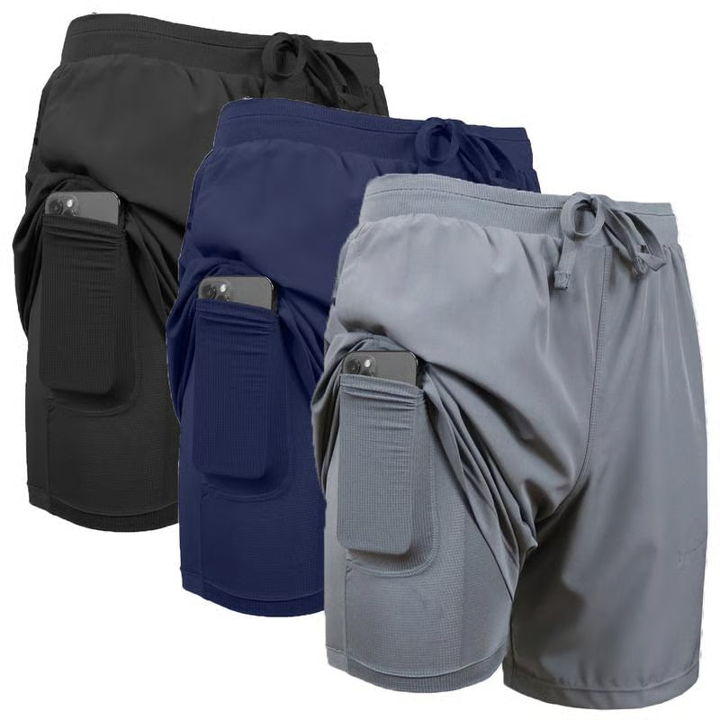 3-Pack Men's 2 in 1 Quick Dry Gym Running Shorts With Liner