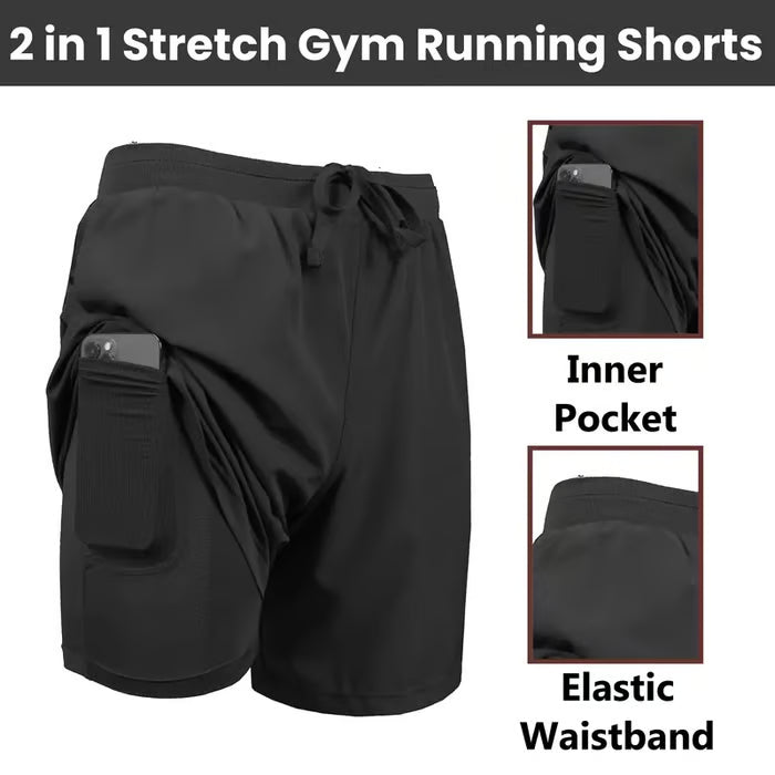 3-Pack Men's 2 in 1 Quick Dry Gym Running Shorts With Liner