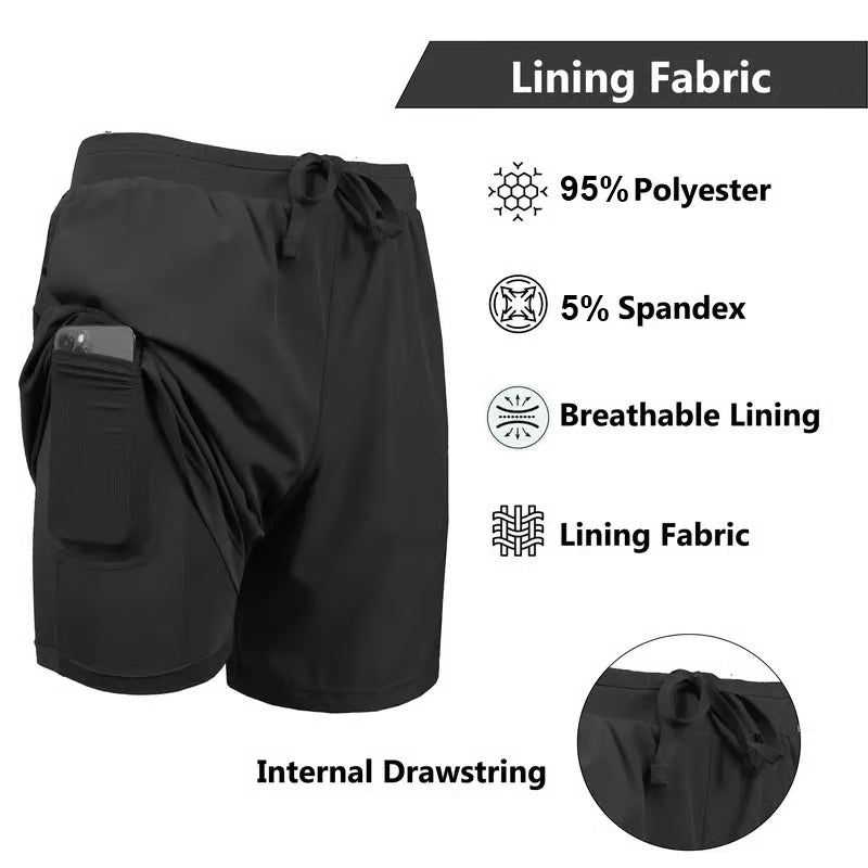 3-Pack Men's 2 in 1 Quick Dry Gym Running Shorts With Liner