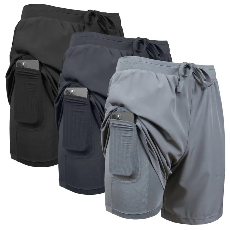 【⏰BUY 1 GET 2 FREE】3-Pack Men's 2 in 1 Quick Dry Gym Running Shorts With Liner